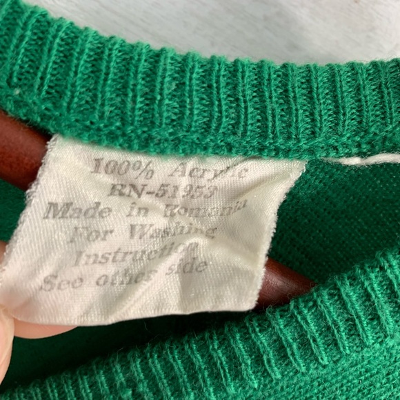 VTG Kelly Green Valle Vista V Neck Sweater - Picture 3 of 5